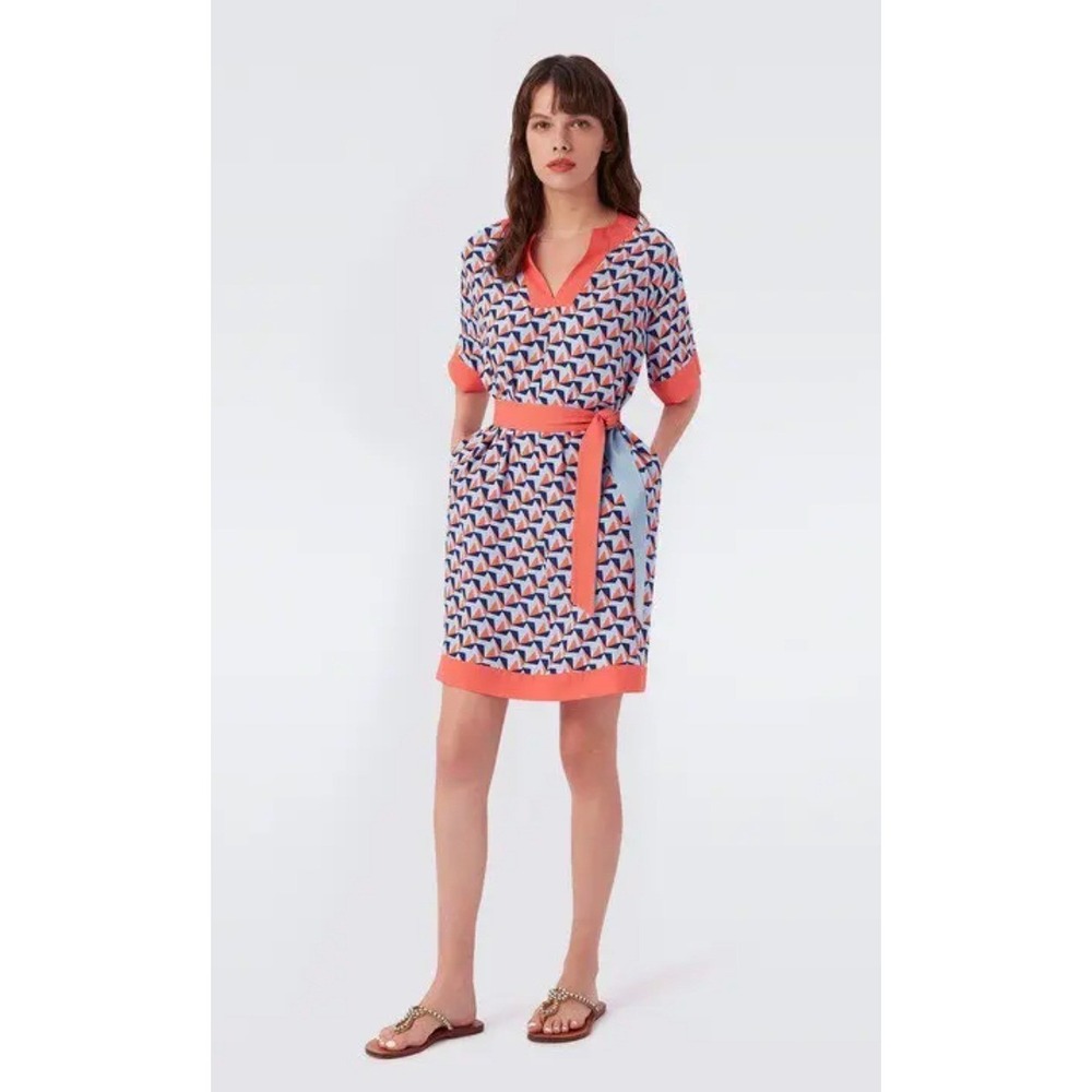 Diane von Furstenberg DVF Geometric Pera Mini Crepe Dress Sz Large